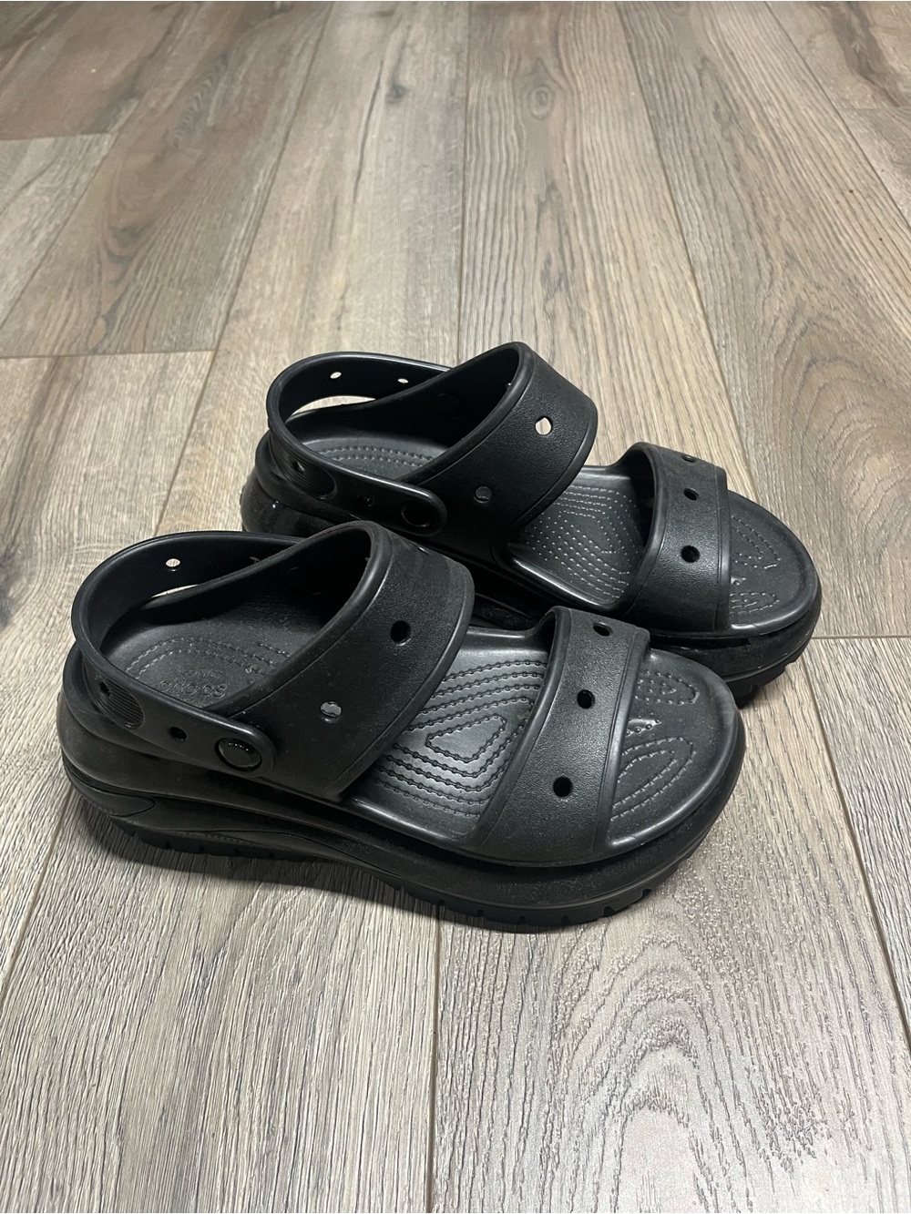 CROCS Black Platform Dual-Strap Sandals